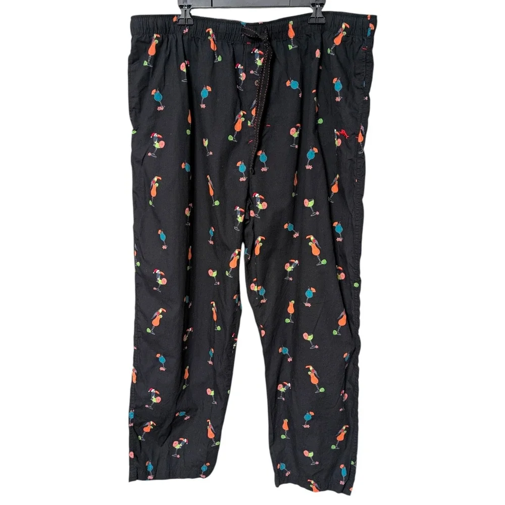 Tommy Bahama Mens Black Tropical Holiday Toucan Cocktail Cotton Pajama Pants XXL